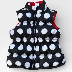 Gymboree Kids Black White Polka Dot Puffer‎ Vest Red Fleece Lined Girls Sz M 7-8